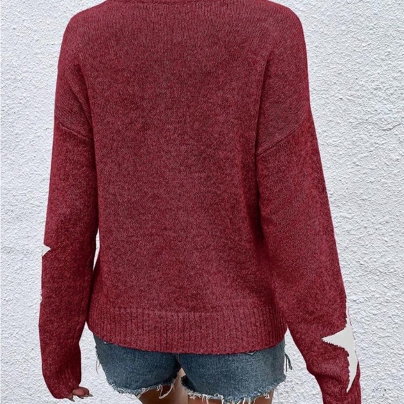 SHEIN Red and White Crew Neck Star Sweater - Picture 2 of 5